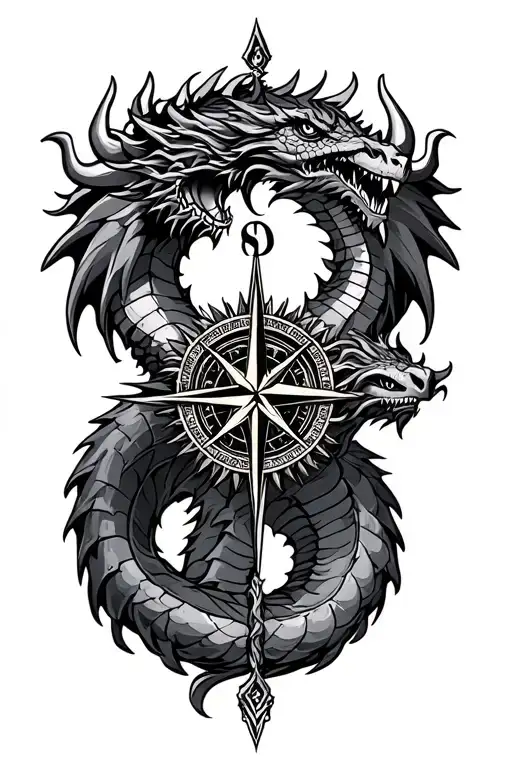 vegvisir viking compass and dragon tattoo design idea