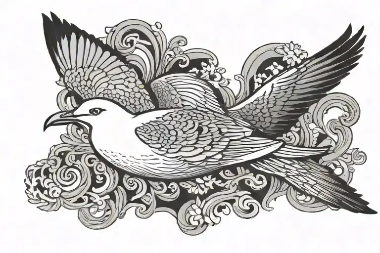 flying seagull sideview tattoo design idea