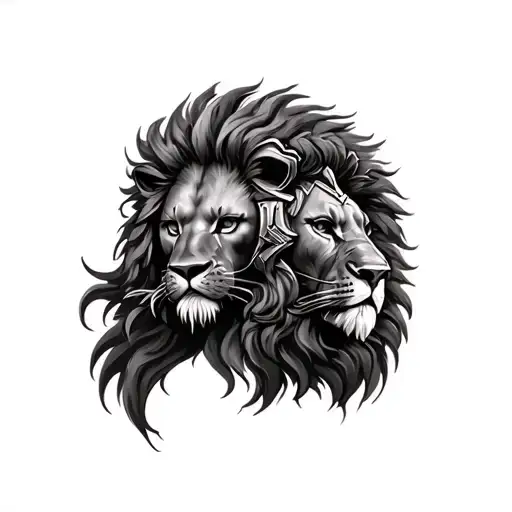 tattoo for half the arm and chest, using textures of gladiator shoulder pads combined with Saint Jude Thaddeus and a lion tattoo design idea