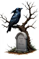 Crow with dead tree and grave stone tattoo design idea