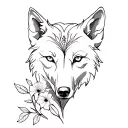 wolf face thin moonflower vine tattoo design idea