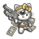 Tough Hello Kitty with guns and money  tattoo design idea