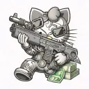 Tough Hello Kitty with guns and money  tattoo design idea