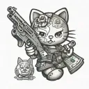 Tough Hello Kitty with guns and money  tattoo design idea