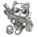 Tough Hello Kitty with guns and money  tattoo design idea