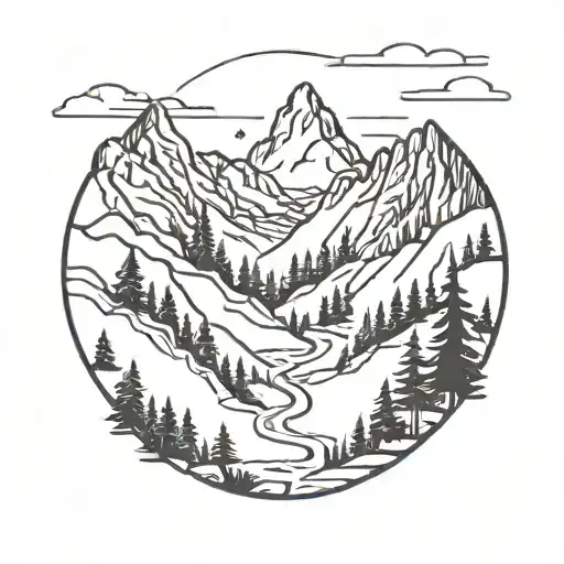 mountains and forest with pathway tattoo design idea