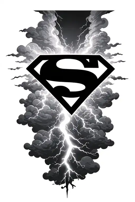 Superman Logo lightening storm clouds shining tattoo design idea