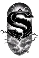 Superman Logo lightening storm clouds shining tattoo design idea