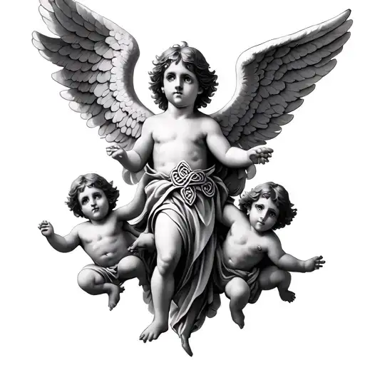 3 cherubs, male angel protector, Celtic  tattoo design idea