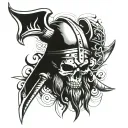 viking skull with war paint, battle axes crossed in background  tattoo design idea