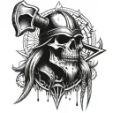 viking skull with war paint, battle axes crossed in background  tattoo design idea