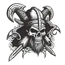 viking skull with war paint, battle axes crossed in background  tattoo design idea
