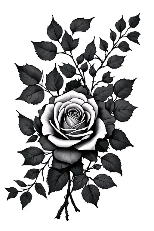 roses, ivy, and eucalyptus leaves tattoo design idea
