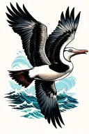 albatross bird that flying and compas neptun waves tattoo design idea