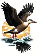 albatross bird that flying and compas neptun waves tattoo design idea