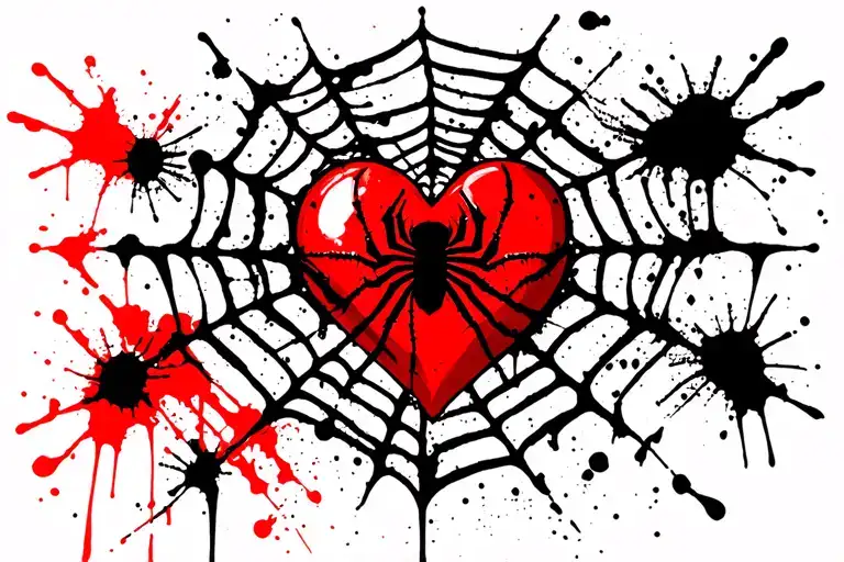 heart and spider web tattoo design idea