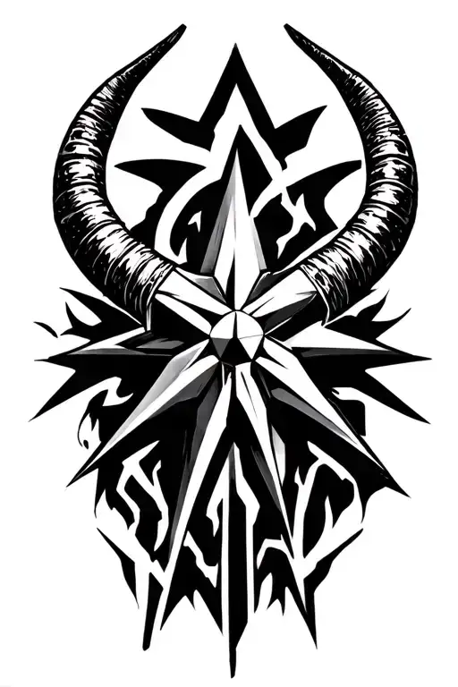 Chaos star symbol with its characteristic 8 points star shape, horns  integrated into 2 of the points, preferably top 2  tattoo design idea