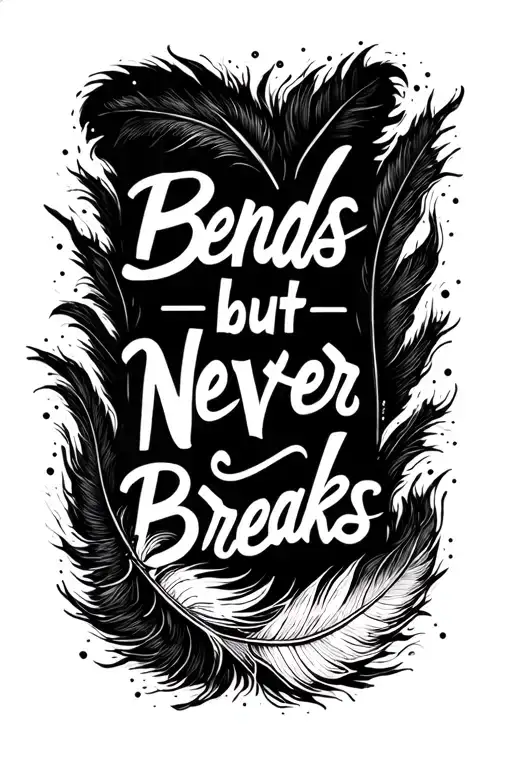 "Bends but never breaks " feather tattoo design idea