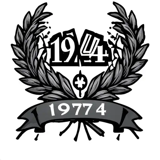 Greek Victory Wreath with the numbers 1974 on top and some victory symbols tattoo design idea