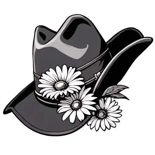 cowboy hat with daisy flower tattoo design idea