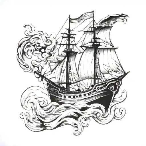 Greek Ship whit eagle tattoo design idea