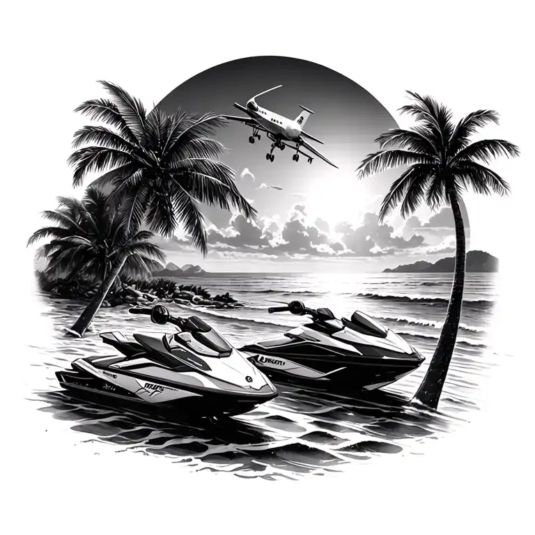  I want a beach , water, booze, sunlight , gold and palm trees. I want jet skis, a plane ,  food and a beach house tattoo design idea