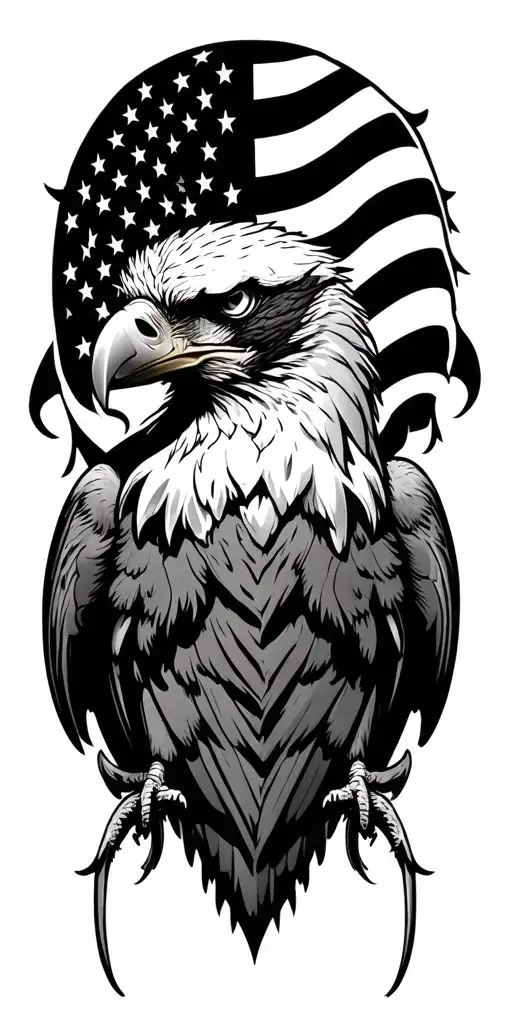 eagle head and American flag intertwined tattoo design idea