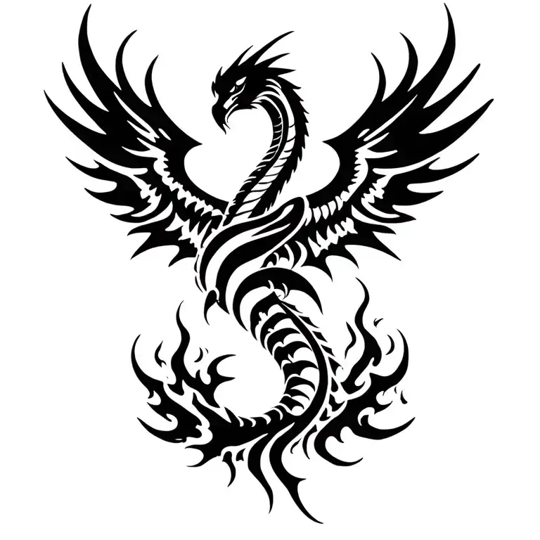 cobra phoenix rising from the ashes flying away tattoo design idea