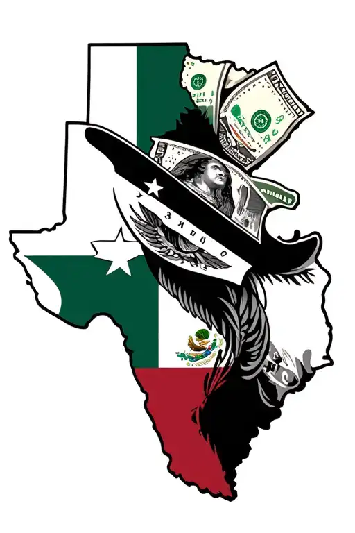 Texas money Mexico flag tattoo design idea