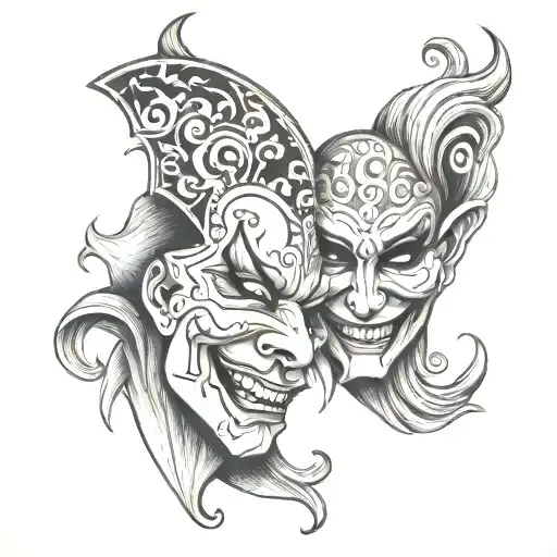 laugh now cry later masks tattoo design idea