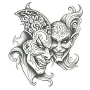 laugh now cry later masks tattoo design idea