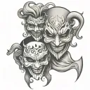 laugh now cry later masks tattoo design idea