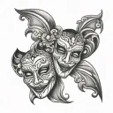 laugh now cry later masks tattoo design idea