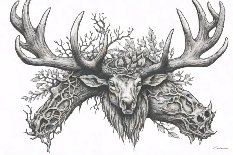 antlers with words "Asher Thomas" tattoo design idea