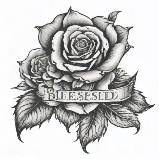 roses with blessed written tattoo design idea