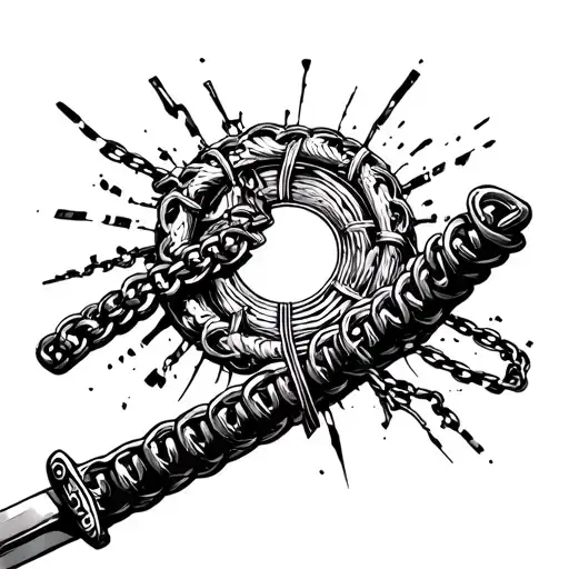 broken chain with katana tattoo design idea