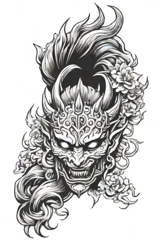 oni mask with Daenerys Targaryen tattoo design idea