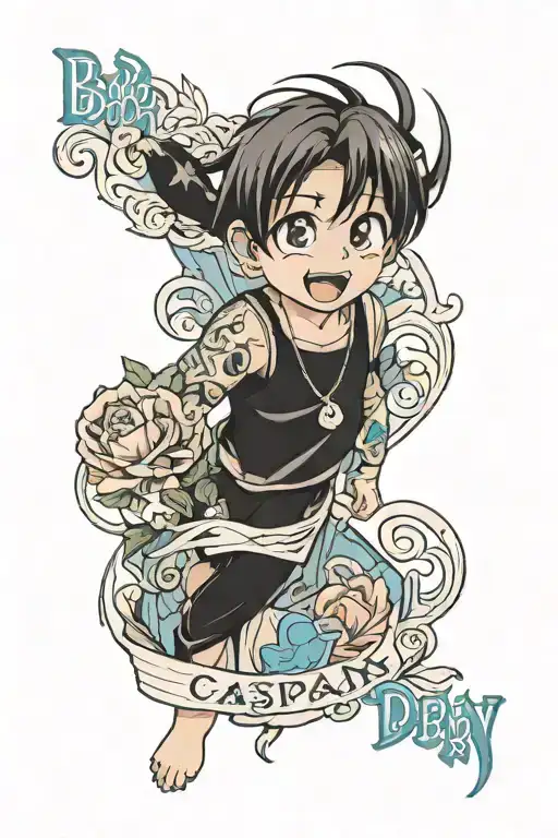 tattoo of baby boy name Caspian and DOB 18-11-2018 on a mans arm tattoo design idea