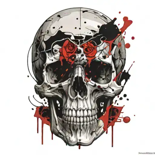 skull polka trash style moment Mori tattoo design idea