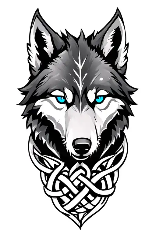 wolf with blue eyes on armor tattoo design featuring Celtic trinity knot  tattoo design idea