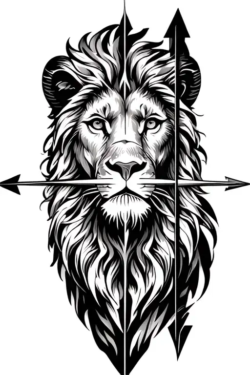 Compass and arrow with lion head  tattoo design idea