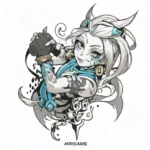 simple jinx from arcane league of legends tattoo design idea