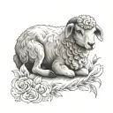 delicate lamb laying down fine line tattoo design idea