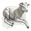 delicate lamb laying down fine line tattoo design idea