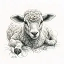 delicate lamb laying down fine line tattoo design idea