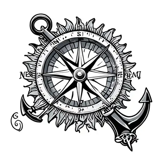 compass rose anchor sea sun gun tattoo design idea