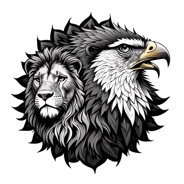 lion and eagle and conpass in mandala design incorporating tattoo design idea