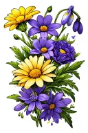 daisy narcisus carnation snowdrop violet tattoo design idea