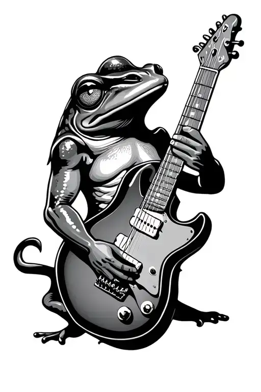 frog playing electric guitar tattoo design idea