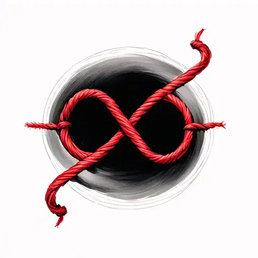 Infinity sign with red thread in minimalism tattoo design idea